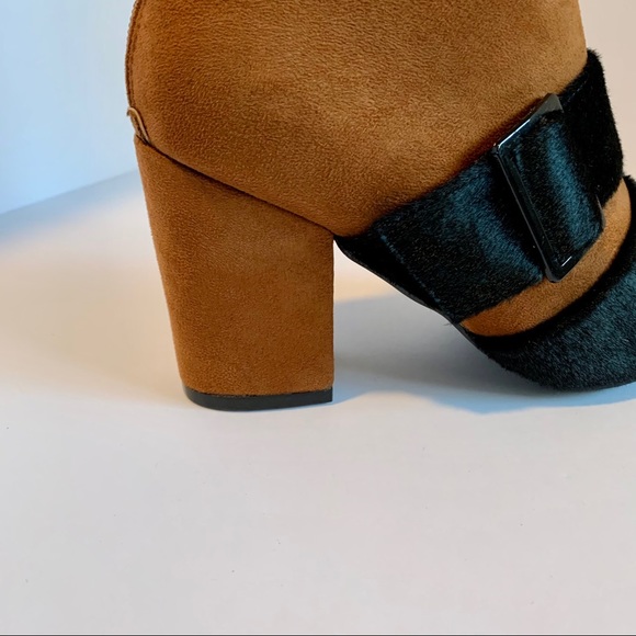 MackinJ Two Toned Booties Black Brown Velvet Suede - Picture 4 of 12